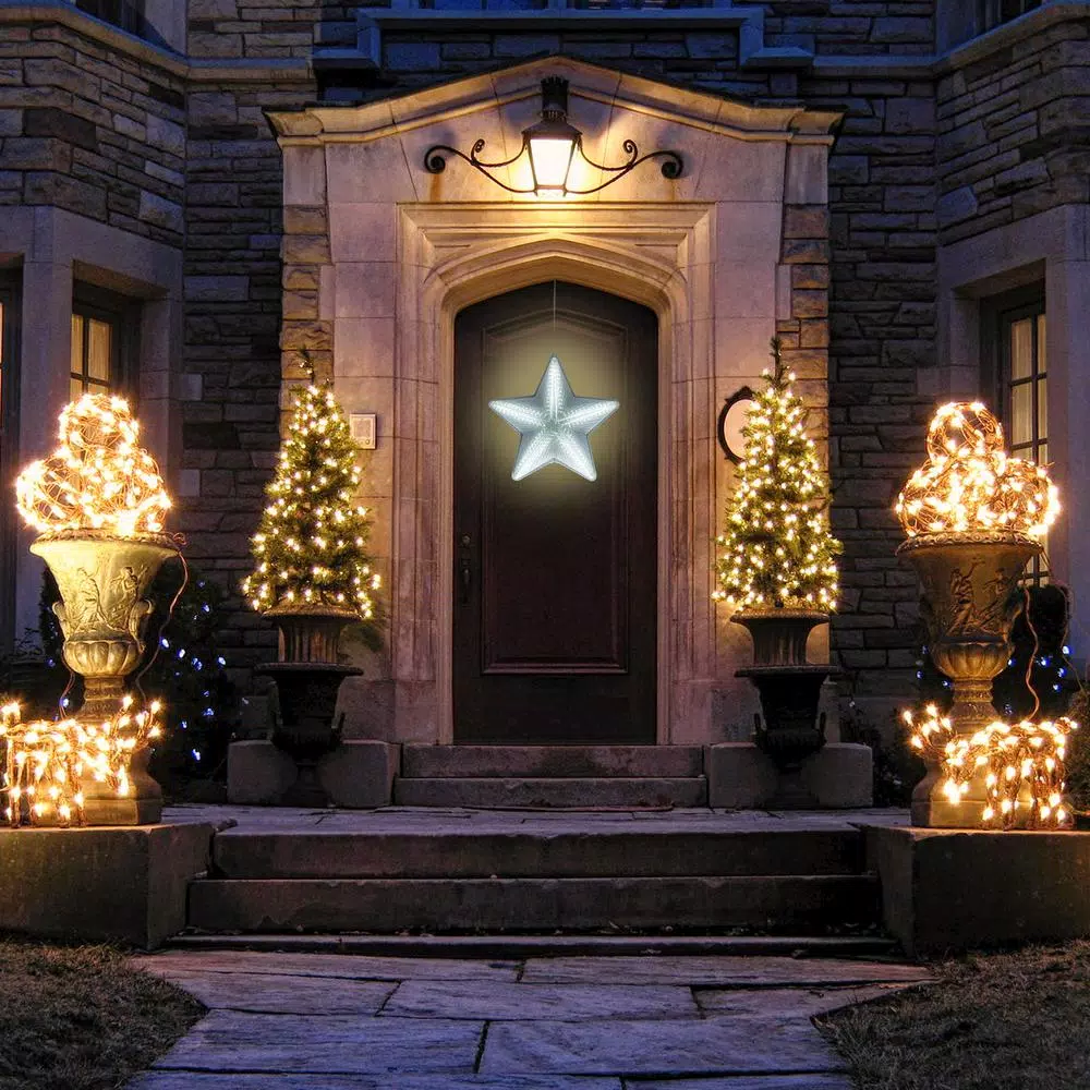 Alpine Corporation 19 In. Tall Christmas 3D Hanging Star Ornament Decoration With LED Lights 4 Alpine Corporation 19 In. Tall Christmas 3D Hanging Star Ornament Decoration With LED Lights - Image 2