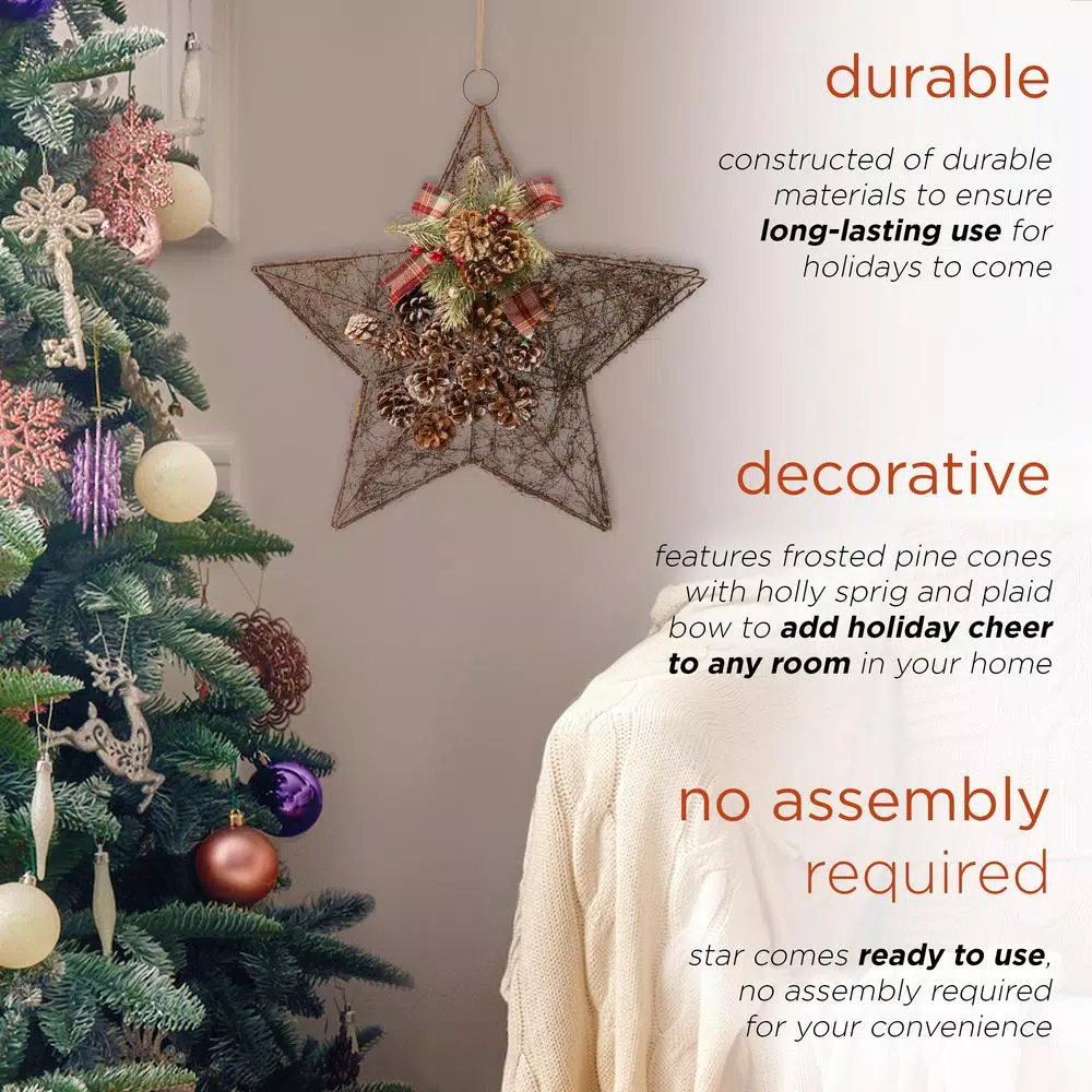 Alpine Corporation 20 In. Tall Hanging Rustic Pinecone Christmas Star Decor 7 Alpine Corporation 20 In. Tall Hanging Rustic Pinecone Christmas Star Decor - Image 5