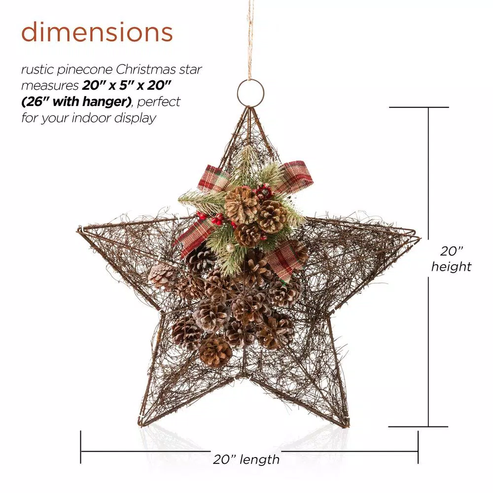 Alpine Corporation 20 In. Tall Hanging Rustic Pinecone Christmas Star Decor 5 Alpine Corporation 20 In. Tall Hanging Rustic Pinecone Christmas Star Decor - Image 3