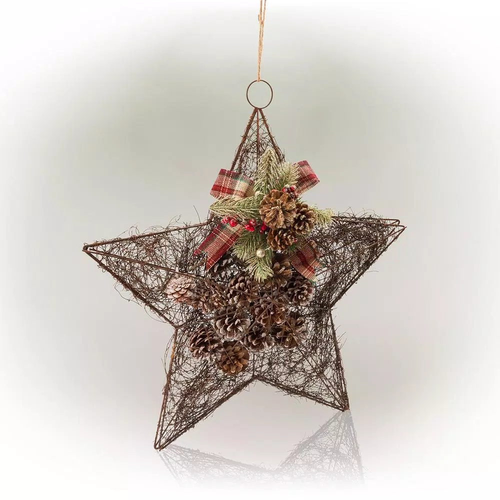 Alpine Corporation 20 In. Tall Hanging Rustic Pinecone Christmas Star Decor 3 Alpine Corporation 20 In. Tall Hanging Rustic Pinecone Christmas Star Decor