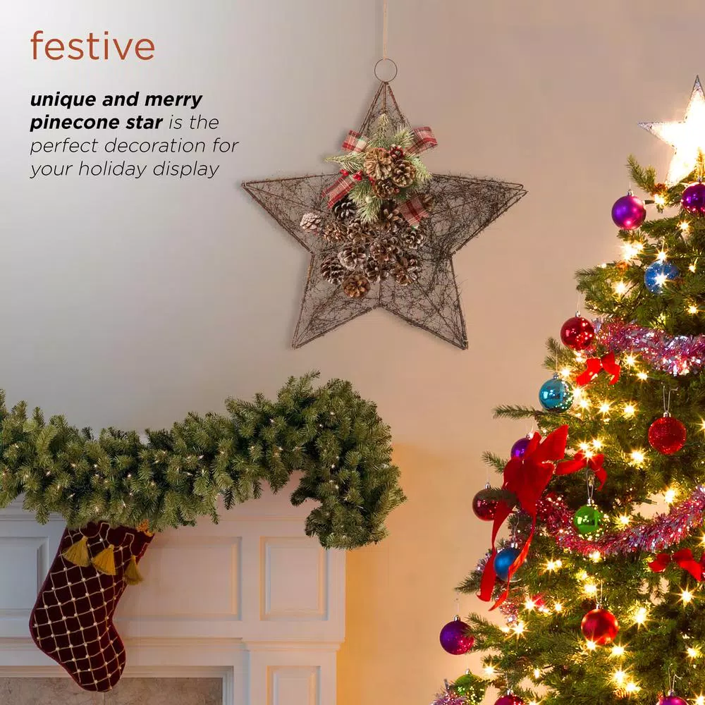 Alpine Corporation 20 In. Tall Hanging Rustic Pinecone Christmas Star Decor 6 Alpine Corporation 20 In. Tall Hanging Rustic Pinecone Christmas Star Decor - Image 4