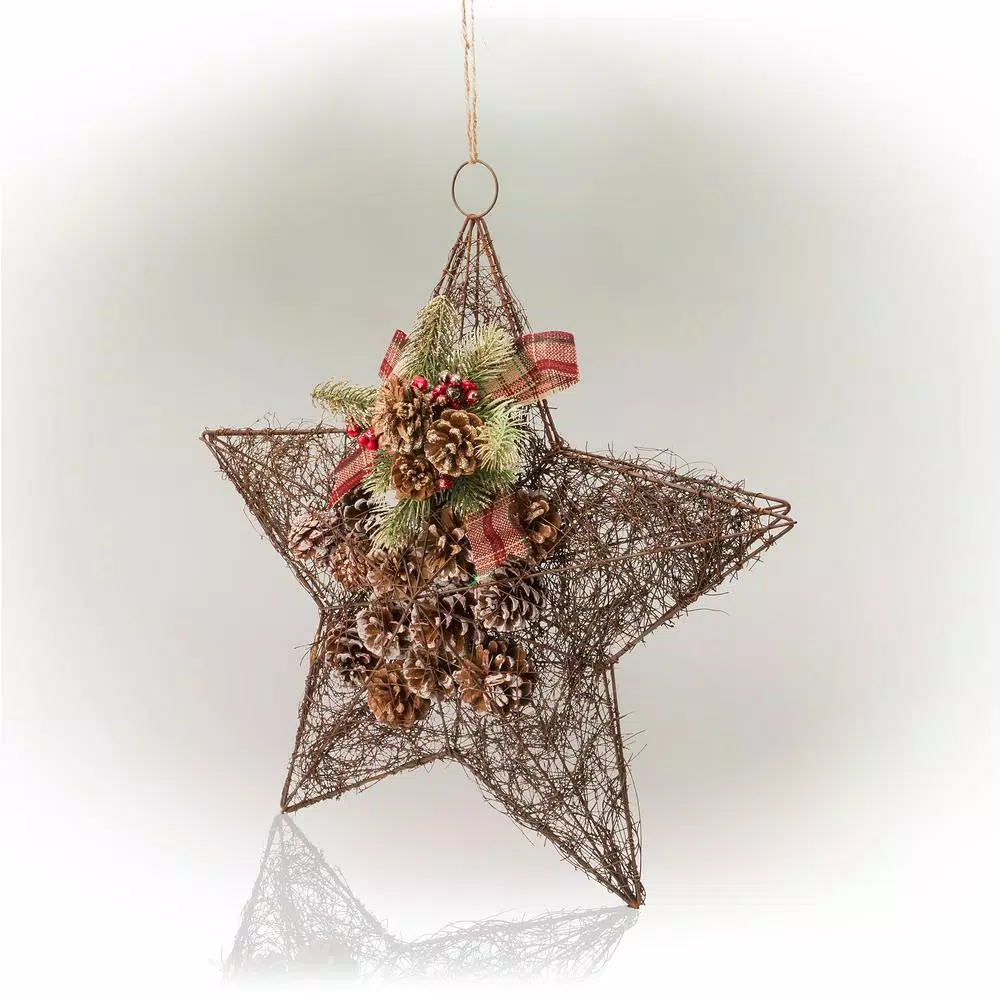 Alpine Corporation 20 In. Tall Hanging Rustic Pinecone Christmas Star Decor 8 Alpine Corporation 20 In. Tall Hanging Rustic Pinecone Christmas Star Decor - Image 6