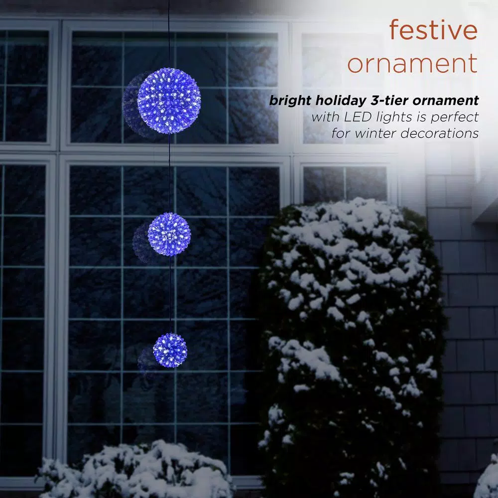 Alpine Corporation 37 In. Tall 3-Tier Christmas Ornaments With Chasing Blue And White LED Lights 9 Alpine Corporation 37 In. Tall 3-Tier Christmas Ornaments With Chasing Blue And White LED Lights - Image 7