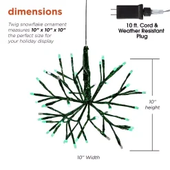Alpine Corporation 10 In. Tall Christmas Twig Snowflake Ornament With LED Lights, Green 12 Alpine Corporation 10 In. Tall Christmas Twig Snowflake Ornament With LED Lights, Green -Alpine Corporation Shop alpine corporation christmas ornaments crd100s gn 40 1000
