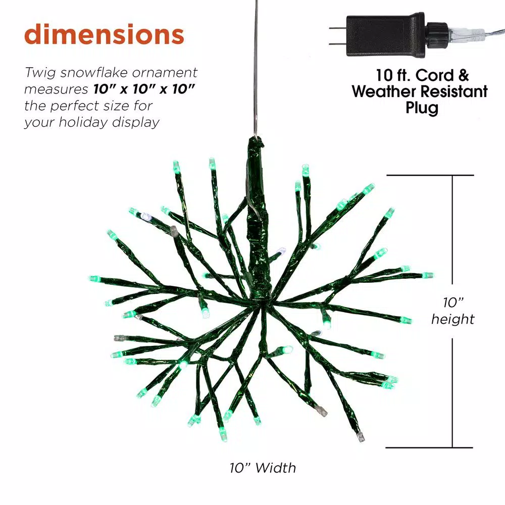Alpine Corporation 10 In. Tall Christmas Twig Snowflake Ornament With LED Lights, Green 5 Alpine Corporation 10 In. Tall Christmas Twig Snowflake Ornament With LED Lights, Green - Image 3