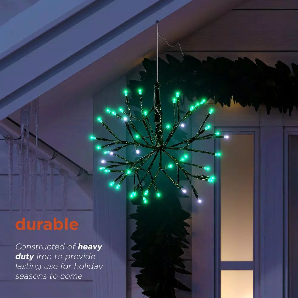 Alpine Corporation 10 In. Tall Christmas Twig Snowflake Ornament With LED Lights, Green 8 Alpine Corporation 10 In. Tall Christmas Twig Snowflake Ornament With LED Lights, Green - Image 6
