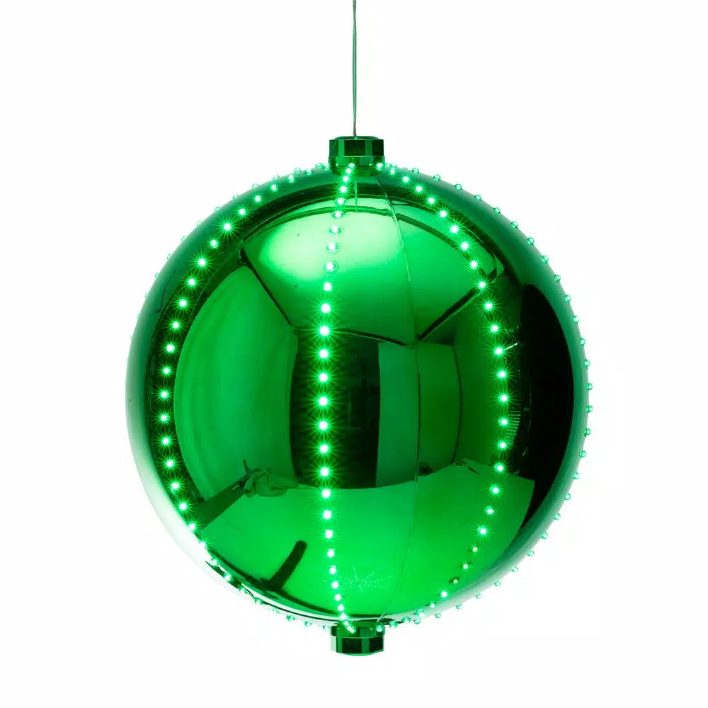 Alpine Corporation 13 In. Tall Hanging Christmas Ball Ornament With LED Lights, Green 3 Alpine Corporation 13 In. Tall Hanging Christmas Ball Ornament With LED Lights, Green