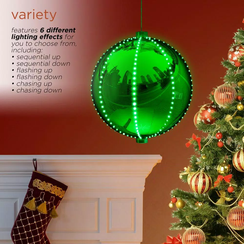 Alpine Corporation 13 In. Tall Hanging Christmas Ball Ornament With LED Lights, Green 8 Alpine Corporation 13 In. Tall Hanging Christmas Ball Ornament With LED Lights, Green - Image 6
