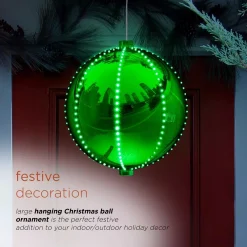 Alpine Corporation 13 In. Tall Hanging Christmas Ball Ornament With LED Lights, Green 16 Alpine Corporation 13 In. Tall Hanging Christmas Ball Ornament With LED Lights, Green -Alpine Corporation Shop alpine corporation christmas ornaments lpa108l gn a0 1000