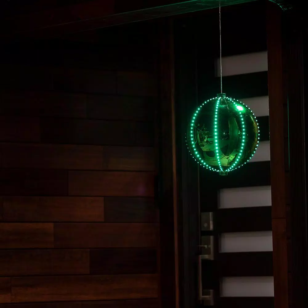 Alpine Corporation 13 In. Tall Hanging Christmas Ball Ornament With LED Lights, Green 10 Alpine Corporation 13 In. Tall Hanging Christmas Ball Ornament With LED Lights, Green - Image 8