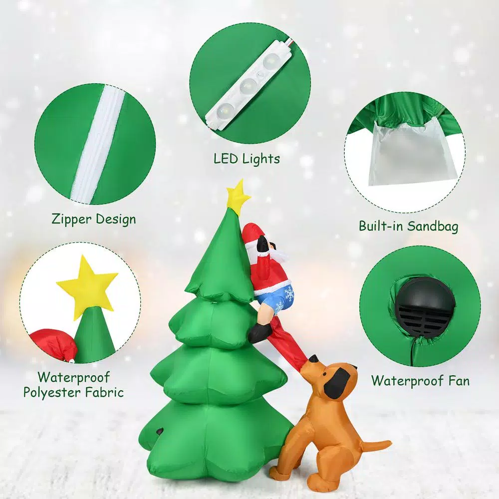 Costway 6.5 Ft. Pre-lit LED Lights Christmas Inflatable Tree Santa Christmas Inflatable With Zipper 8 Costway 6.5 Ft. Pre-lit LED Lights Christmas Inflatable Tree Santa Christmas Inflatable With Zipper - Image 6