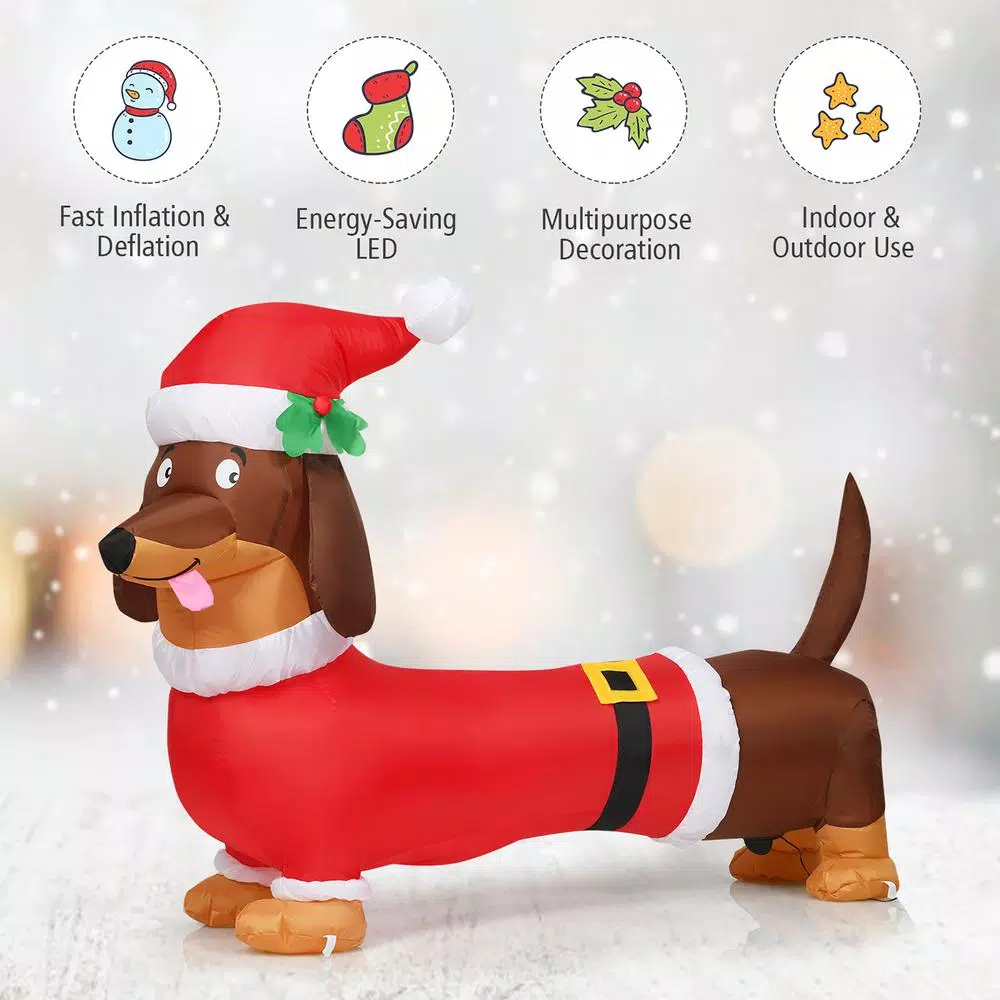 Costway 5 Ft. Pre-Lit LED Lights Christmas Dog Christmas Inflatable With Waterproof Fan 6 Costway 5 Ft. Pre-Lit LED Lights Christmas Dog Christmas Inflatable With Waterproof Fan - Image 5