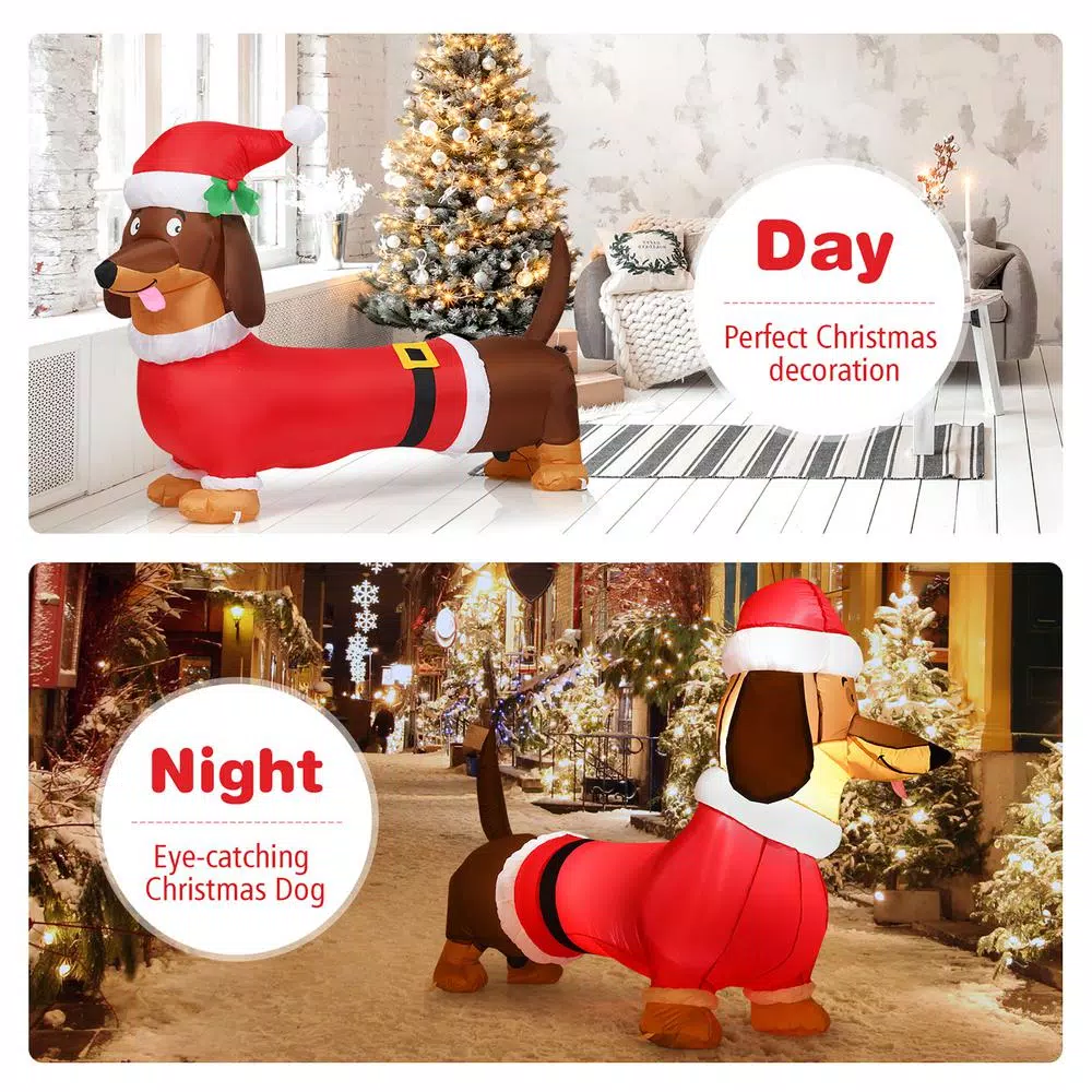 Costway 5 Ft. Pre-Lit LED Lights Christmas Dog Christmas Inflatable With Waterproof Fan 4 Costway 5 Ft. Pre-Lit LED Lights Christmas Dog Christmas Inflatable With Waterproof Fan - Image 3