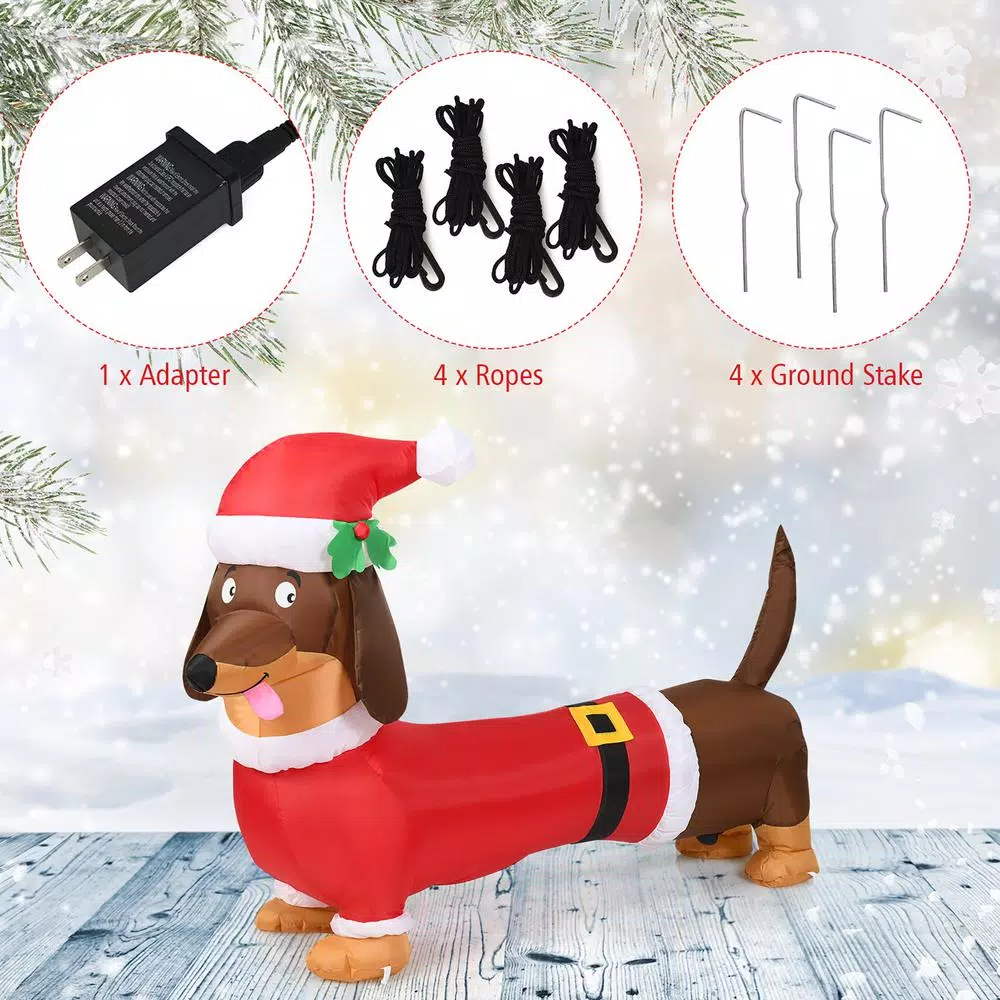 Costway 5 Ft. Pre-Lit LED Lights Christmas Dog Christmas Inflatable With Waterproof Fan 7 Costway 5 Ft. Pre-Lit LED Lights Christmas Dog Christmas Inflatable With Waterproof Fan - Image 6