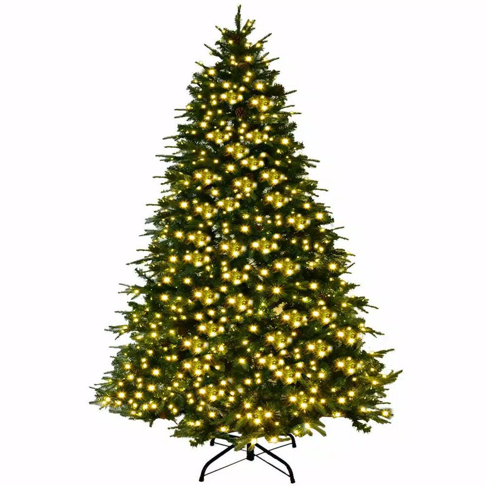 Costway 8 Ft. Pre-Lit LED Artificial Christmas Tree Hinged With 600 LED Lights And Pine Cones 3 Costway 8 Ft. Pre-Lit LED Artificial Christmas Tree Hinged With 600 LED Lights And Pine Cones