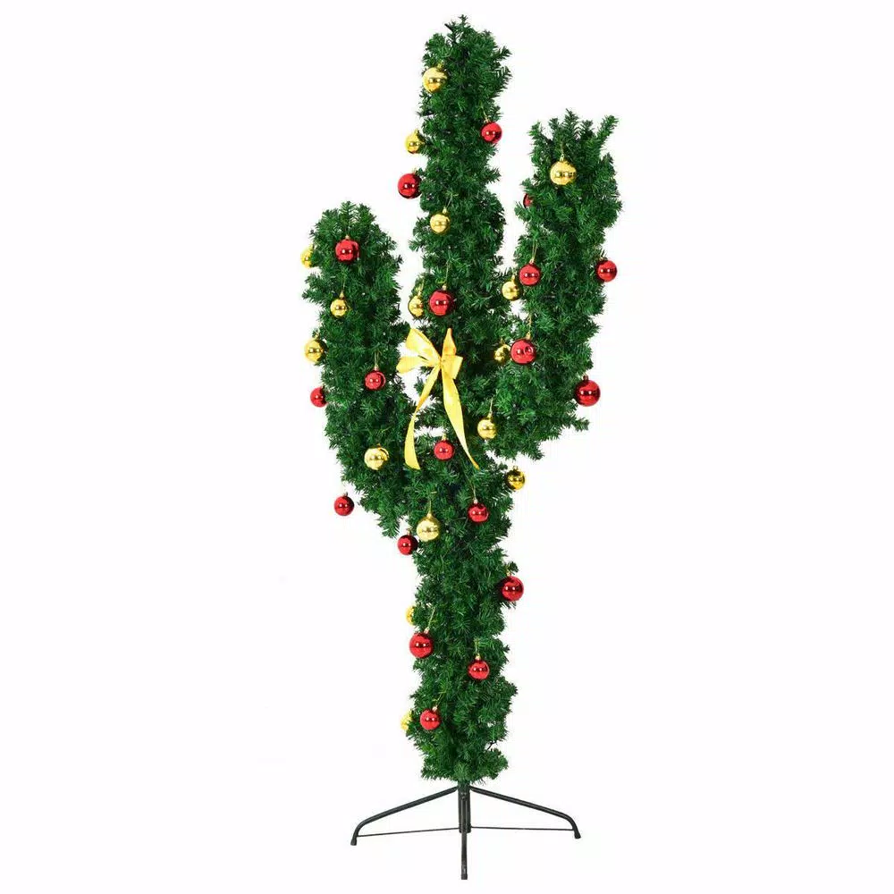 Costway 7 Ft. Pre-Lit Cactus Artificial Christmas Tree With LED Lights And Ball Ornaments 7 Costway 7 Ft. Pre-Lit Cactus Artificial Christmas Tree With LED Lights And Ball Ornaments - Image 5