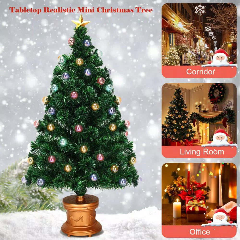Costway 4 Ft. Pre-Lit Christmas Tree Fiber Optical Firework With Ornaments And Gold Top Star 6 Costway 4 Ft. Pre-Lit Christmas Tree Fiber Optical Firework With Ornaments And Gold Top Star - Image 4