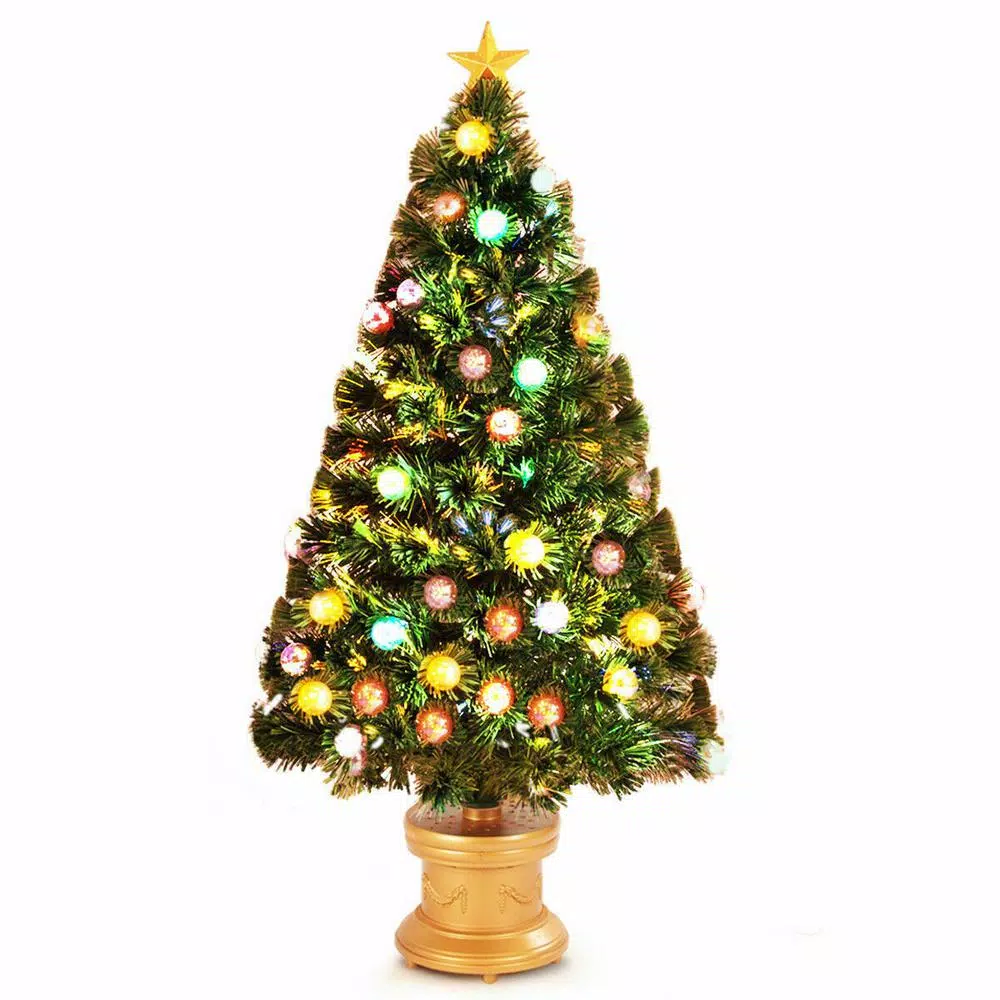 Costway 4 Ft. Pre-Lit Christmas Tree Fiber Optical Firework With Ornaments And Gold Top Star 3 Costway 4 Ft. Pre-Lit Christmas Tree Fiber Optical Firework With Ornaments And Gold Top Star