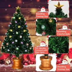 Costway 4 Ft. Pre-Lit Christmas Tree Fiber Optical Firework With Ornaments And Gold Top Star 15 Costway 4 Ft. Pre-Lit Christmas Tree Fiber Optical Firework With Ornaments And Gold Top Star -Alpine Corporation Shop costway pre lit christmas trees cm21219 76 1000