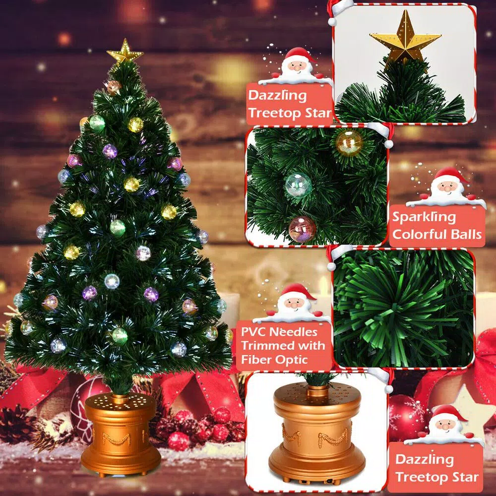 Costway 4 Ft. Pre-Lit Christmas Tree Fiber Optical Firework With Ornaments And Gold Top Star 9 Costway 4 Ft. Pre-Lit Christmas Tree Fiber Optical Firework With Ornaments And Gold Top Star - Image 7