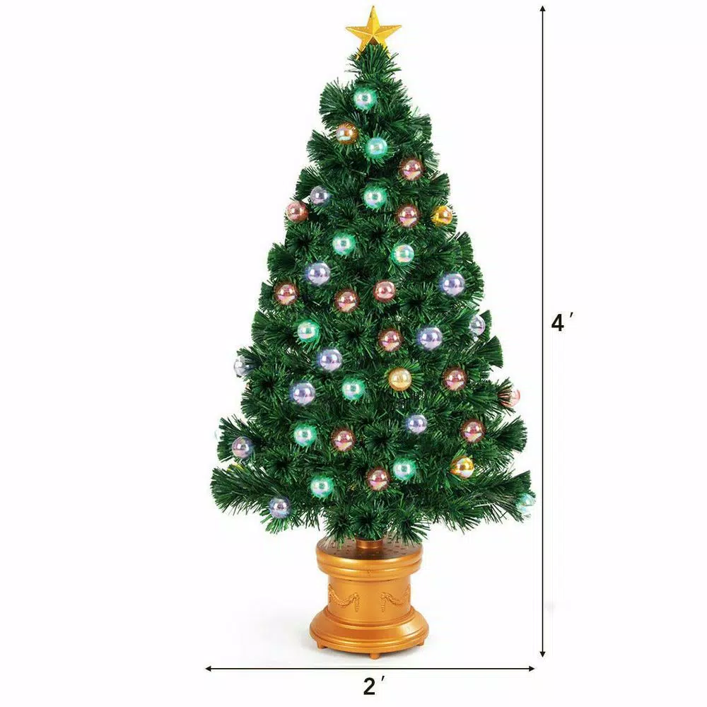 Costway 4 Ft. Pre-Lit Christmas Tree Fiber Optical Firework With Ornaments And Gold Top Star 4 Costway 4 Ft. Pre-Lit Christmas Tree Fiber Optical Firework With Ornaments And Gold Top Star - Image 2