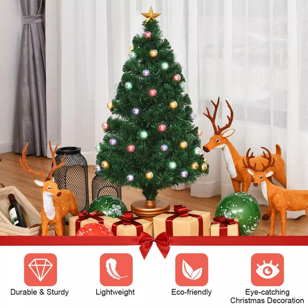Costway 4 Ft. Pre-Lit Christmas Tree Fiber Optical Firework With Ornaments And Gold Top Star 8 Costway 4 Ft. Pre-Lit Christmas Tree Fiber Optical Firework With Ornaments And Gold Top Star - Image 6