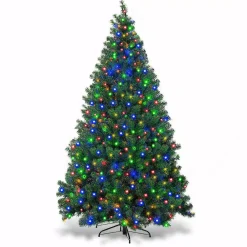 Costway 7.5 Ft. Pre-Lit Dense Artificial Christmas Tree Hinged With 550 Multi-Color Lights And Stand