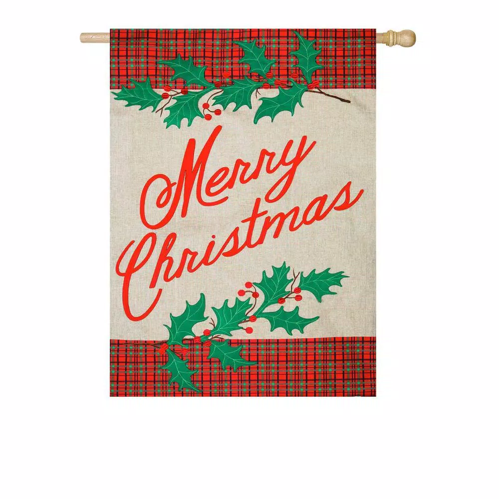 Evergreen 28 In. X 44 In. Merry Christmas Plaid House Burlap Flag 3 Evergreen 28 In. X 44 In. Merry Christmas Plaid House Burlap Flag