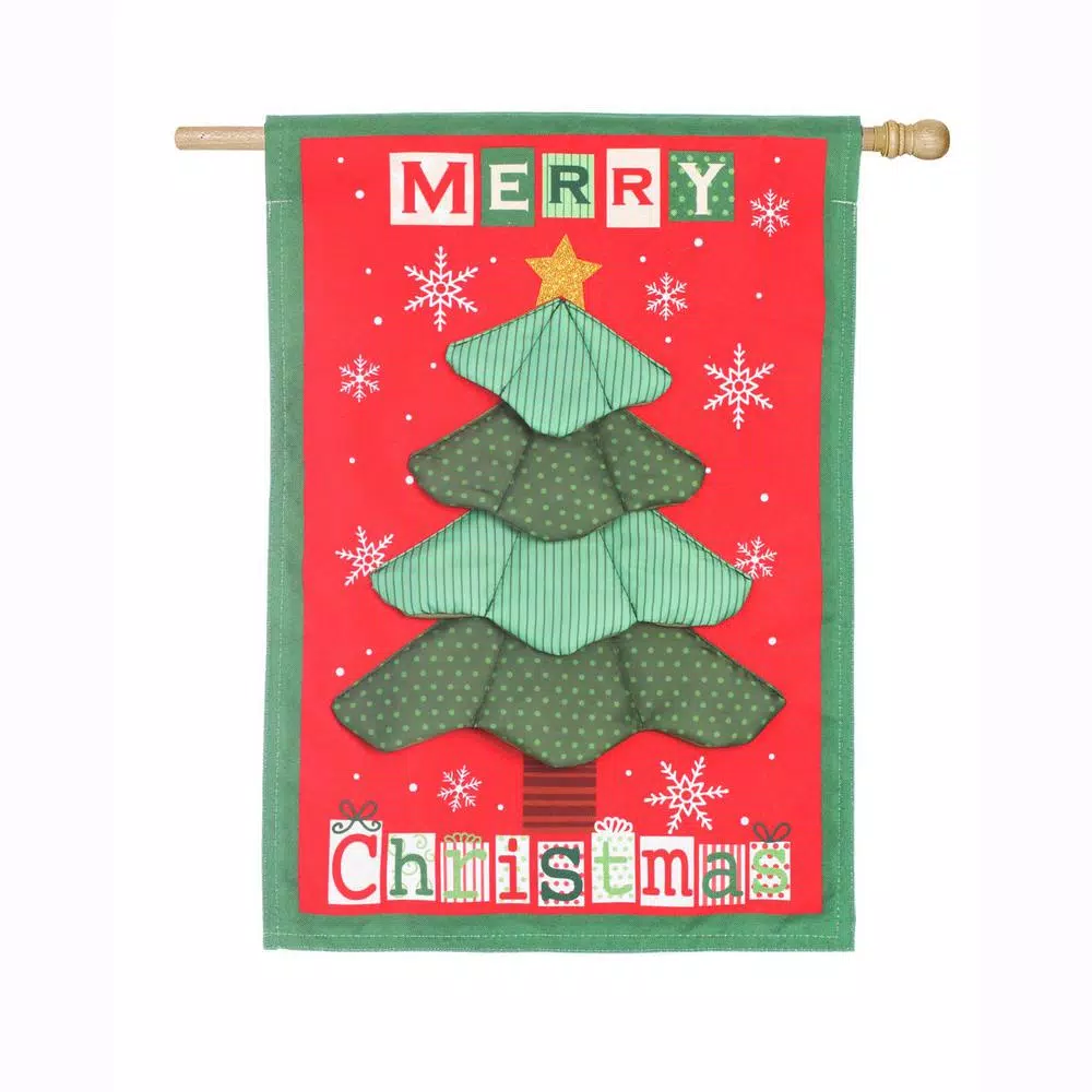 Evergreen 28 In. X 44 In. Christmas Tree Quilt House Linen Flag 3 Evergreen 28 In. X 44 In. Christmas Tree Quilt House Linen Flag