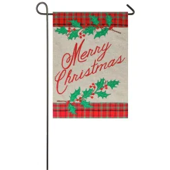 Evergreen 18 In. X 12.5 In. Merry Christmas Plaid Garden Burlap Flag