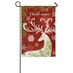Evergreen 18 In. X 12.5 In. Christmas Deer Silhouette Garden Sub Suede Flag