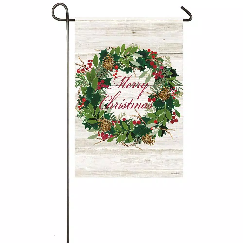 Evergreen 18 In. X 12.5 In. Merry Christmas Wreath Garden Suede Flag 3 Evergreen 18 In. X 12.5 In. Merry Christmas Wreath Garden Suede Flag