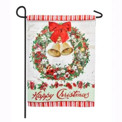 Evergreen 18 In. X 12.5 In. Happy Christmas Bells Wreath Garden Suede Flag