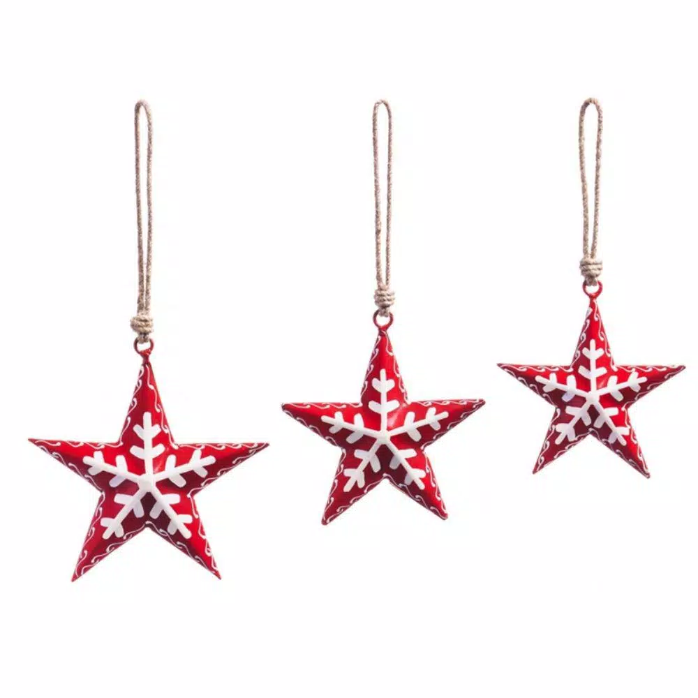 Evergreen 11 In. Red Metal Nordic Stars Christmas Ornaments (3-Pack) 3 Evergreen 11 In. Red Metal Nordic Stars Christmas Ornaments (3-Pack)
