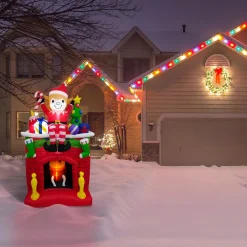 Fraser Hill Farm 6.5 Ft. Pre-Lit Elf Sitting On A Fireplace Christmas Inflatable -Alpine Corporation Shop fraser hill farm christmas inflatables fhfinelffp065 1l 31 1000