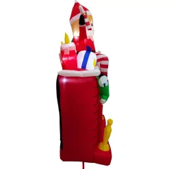 Fraser Hill Farm 6.5 Ft. Pre-Lit Elf Sitting On A Fireplace Christmas Inflatable -Alpine Corporation Shop fraser hill farm christmas inflatables fhfinelffp065 1l 77 1000