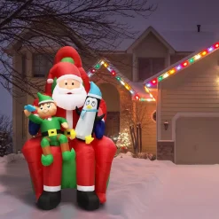 Fraser Hill Farm 10 Ft. Pre-Lit Santa, Elf And Penguin Christmas Inflatable -Alpine Corporation Shop fraser hill farm christmas inflatables fhfinsanta010 1l a0 1000