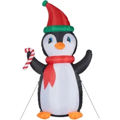 Fraser Hill Farm 10 Ft. Penguin And Candy Cane Christmas Inflatable With Lights -Alpine Corporation Shop fraser hill farm christmas inflatables fhfpengn101 l 1f 1000