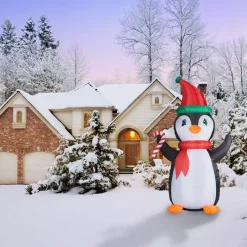 Fraser Hill Farm 10 Ft. Penguin And Candy Cane Christmas Inflatable With Lights -Alpine Corporation Shop fraser hill farm christmas inflatables fhfpengn101 l 31 1000