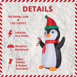 Fraser Hill Farm 10 Ft. Penguin And Candy Cane Christmas Inflatable With Lights -Alpine Corporation Shop fraser hill farm christmas inflatables fhfpengn101 l a0 1000
