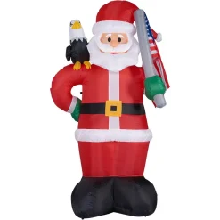 Fraser Hill Farm 8 Ft. Americana Santa With Bald Eagle Christmas Inflatable With Lights