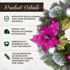 Fraser Hill Farm 24 In. Artificial Christmas Wreath With Faux Poinsettia Blooms, Ornaments, And Pinecones -Alpine Corporation Shop fraser hill farm christmas wreaths ff024chwr001 0mlt 40 1000