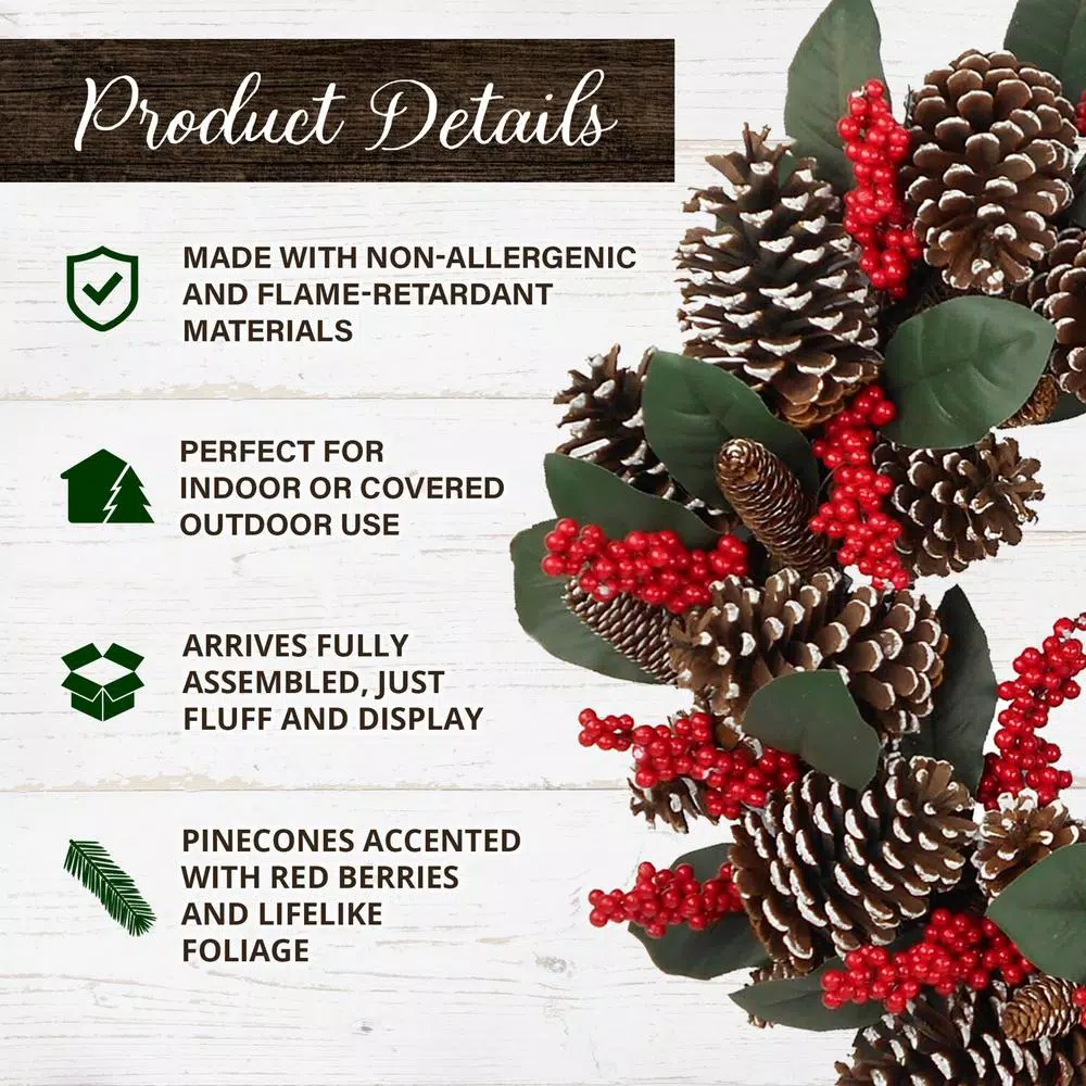 Fraser Hill Farm 24 In. Artificial Christmas Wreath With Red Berries And Pinecones 5 Fraser Hill Farm 24 In. Artificial Christmas Wreath With Red Berries And Pinecones - Image 3