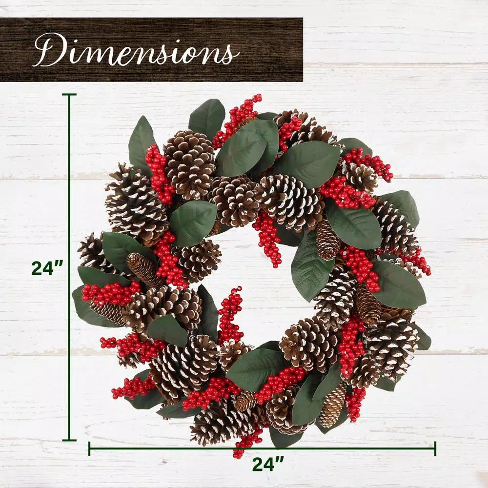 Fraser Hill Farm 24 In. Artificial Christmas Wreath With Red Berries And Pinecones 4 Fraser Hill Farm 24 In. Artificial Christmas Wreath With Red Berries And Pinecones - Image 2