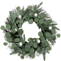 Fraser Hill Farm 24 In. Artificial Christmas Wreath With Ornaments And Frosted Pine Branches