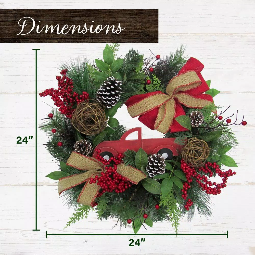 Fraser Hill Farm 24 In. Artificial Christmas Wreath With Garland, Pinecones, Bows, And Berries 5 Fraser Hill Farm 24 In. Artificial Christmas Wreath With Garland, Pinecones, Bows, And Berries - Image 3