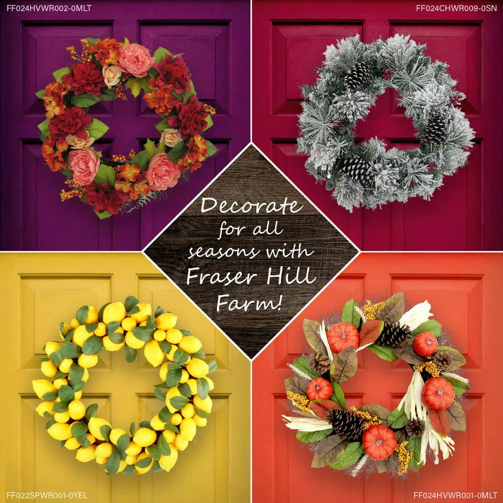 Fraser Hill Farm 24 In. Artificial Christmas Wreath With Garland, Pinecones, Bows, And Berries 8 Fraser Hill Farm 24 In. Artificial Christmas Wreath With Garland, Pinecones, Bows, And Berries - Image 6