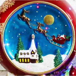 Fraser Hill Farm 34.5 In. Christmas Musical Santa And Flying Sleigh Ornament In Red With Long-Lasting LED Lights -Alpine Corporation Shop fraser hill farm christmas yard decorations ffrs034 orn3 rd 44 1000