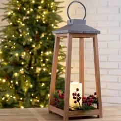 Glitzhome 19.29 In. H Wooden/Metal Led Pillar Lantern With 3 Changeable Candle Rings Spring/Fall/Christmas -Alpine Corporation Shop glitzhome christmas candles holders 2009000001 31 1000
