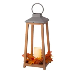Glitzhome 19.29 In. H Wooden/Metal Led Pillar Lantern With 3 Changeable Candle Rings Spring/Fall/Christmas -Alpine Corporation Shop glitzhome christmas candles holders 2009000001 4f 1000